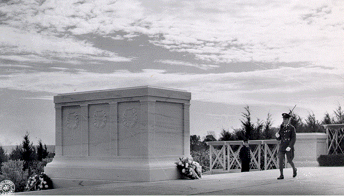 Tomb of the Unknown Soldier with marching Soldier on the right.