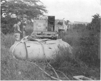 A 3,000 gallon collapsible water tank.