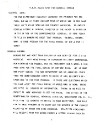 The top page of the transcript of the V.F.W. Radio Spot with General Horkan.