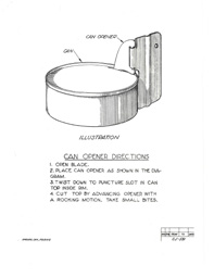 Illustrated drawing of the Can Opener with directions listed underneath.