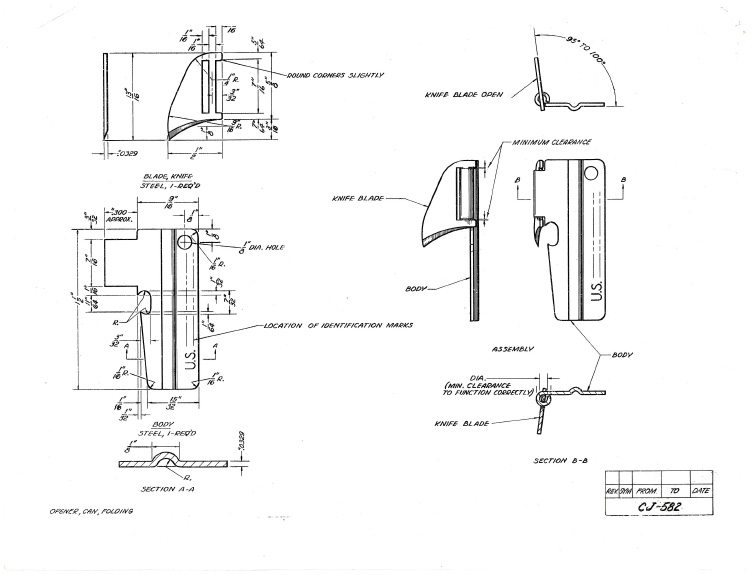 Specification drawing for the “Opener, Can, Folding”