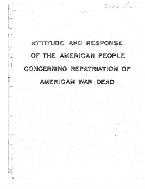 The scanned cover of “Attitude and Response of the American People Concerning Repatriation of the American War Dead”